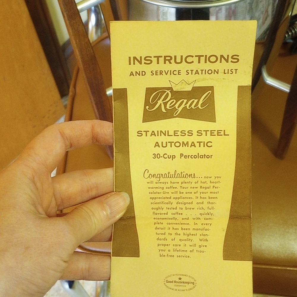 Regal Stainless Steel 30 Cup Coffee Percolator w/ Instructions, Like New! - Picture 6 of 7